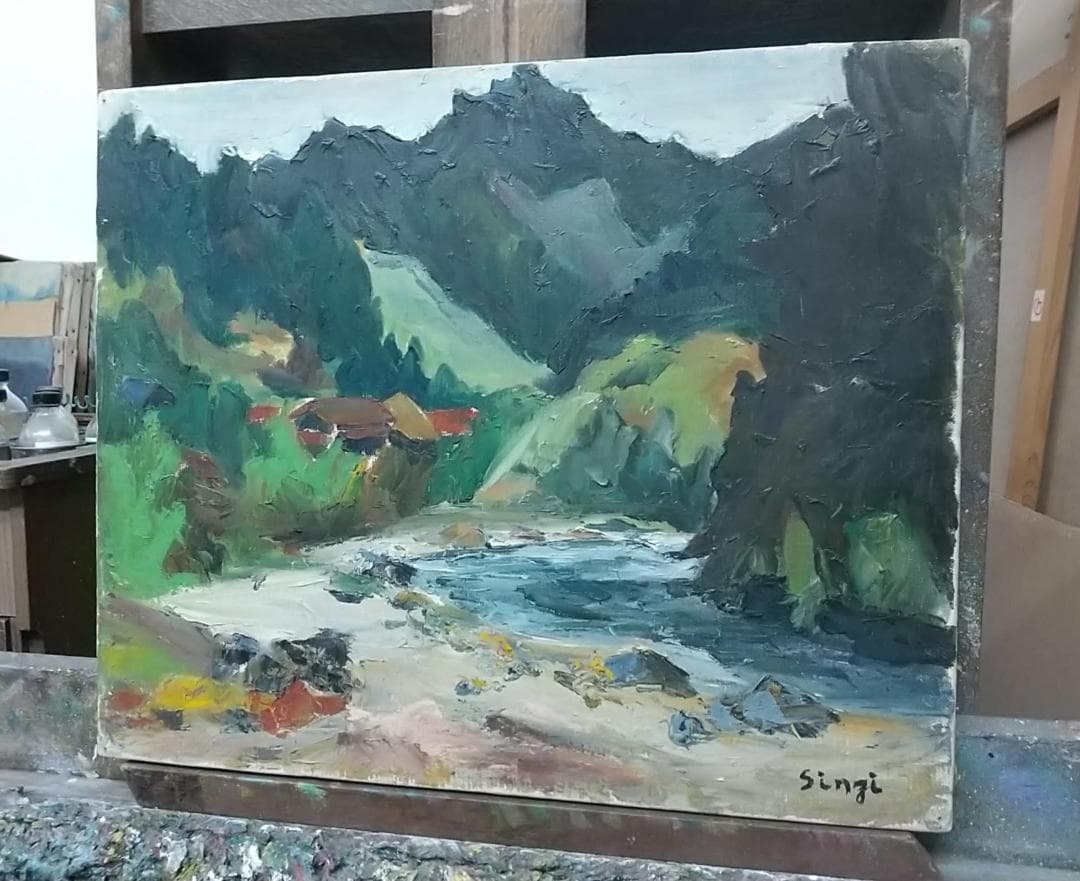 「飯能風景」名栗川 '60 絵画 F8 油絵