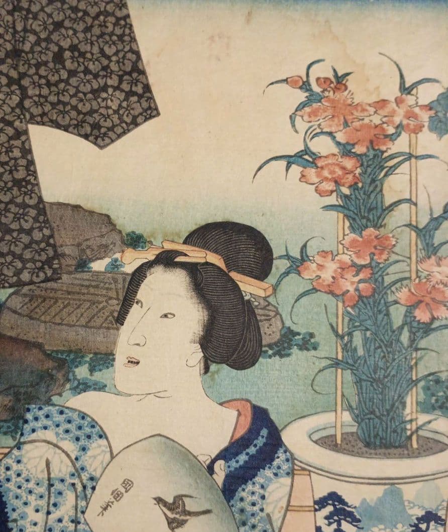 浮世絵版画、十二月の内水無月土用干三枚綴り真ん中1枚売り