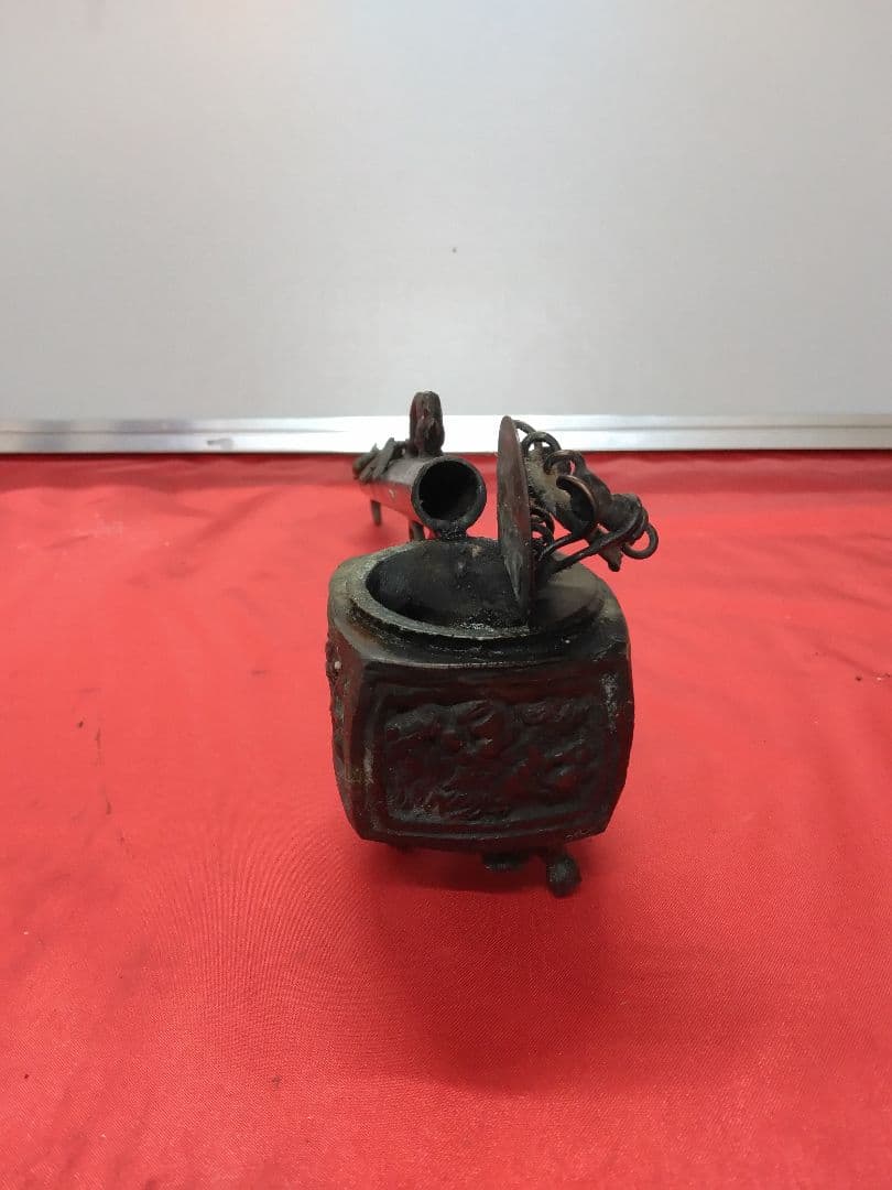 矢立 骨董品 アンティーク 希少品】陽白草文様一体型矢立 真鍮