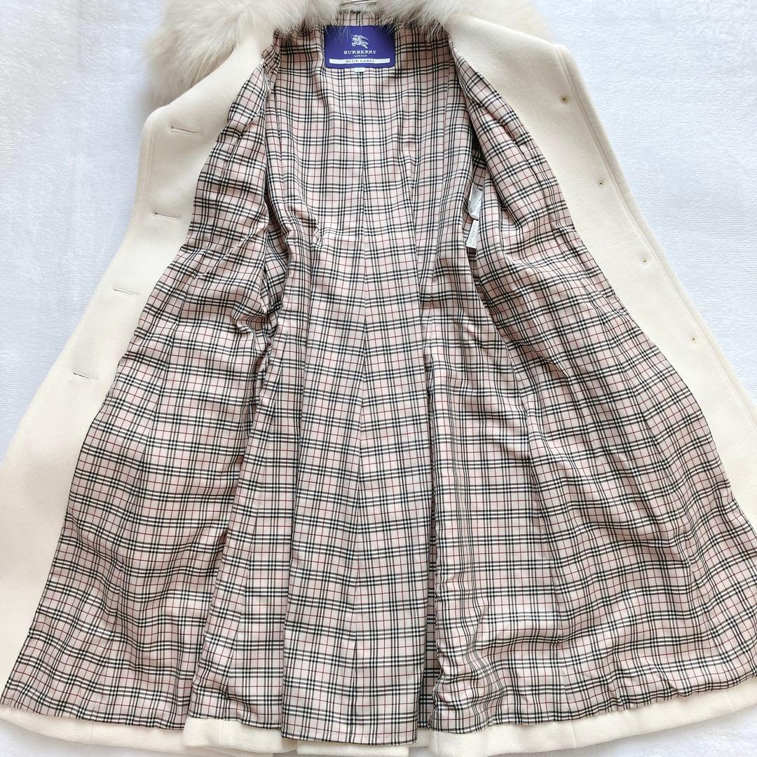 バーバリーブルーレーベル ロングコート ノバチェック アンゴラ混 M