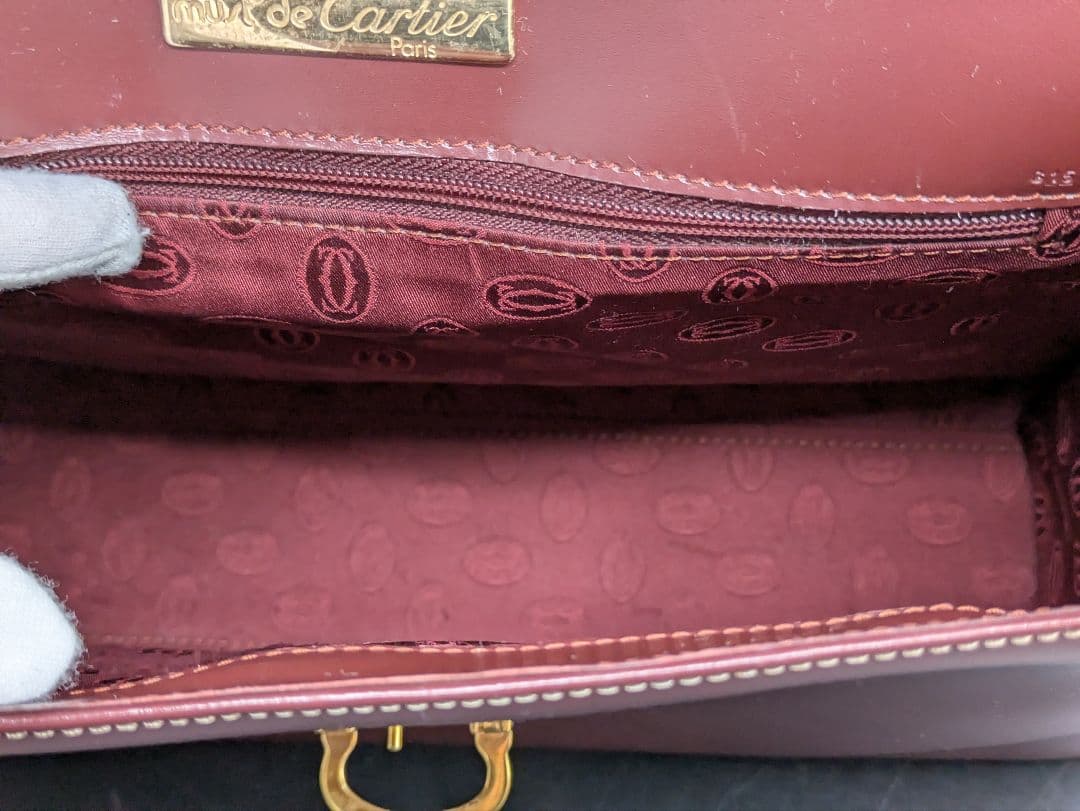 Cartier マストライン ハンドバッグ レザー ボルドー