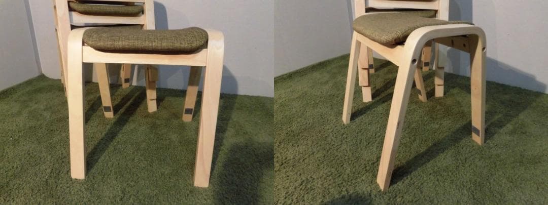 アウトレット★スタッキングスツール★4脚セット/ナチュラル枠（グリーン）