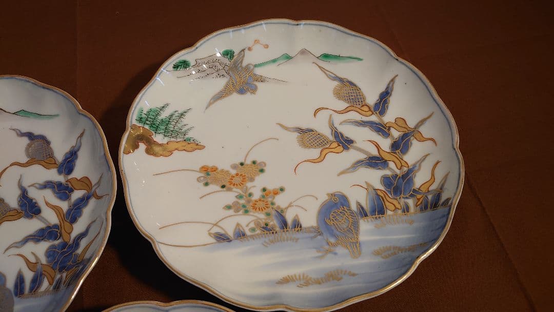 古伊万里 伊万里 色絵 金襴手 中皿 菓子皿 鳥の図 蔵出し 3客