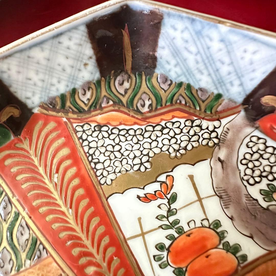 S様へ感謝お嫁入り‼️四季に麗し‼️伊万里錦手若松＆橙＆ふきよせ　兜菱形刺身皿 5客