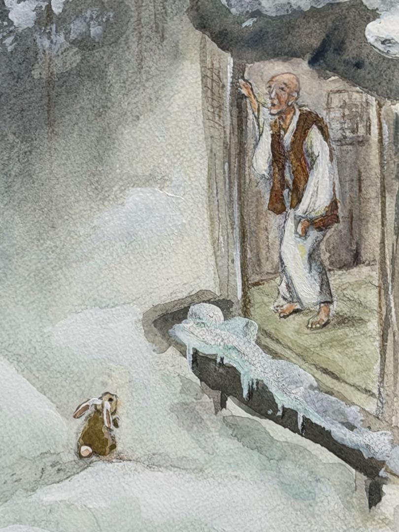 良寛画家渡邊守峯の肉筆希少、良寛雪景、越後五合庵で厳冬を迎える良寛の哀歌