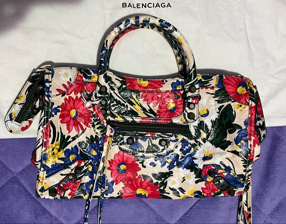 【美品】BALENCIAGA バレンシアガ フローラルプリント バッグ シティ