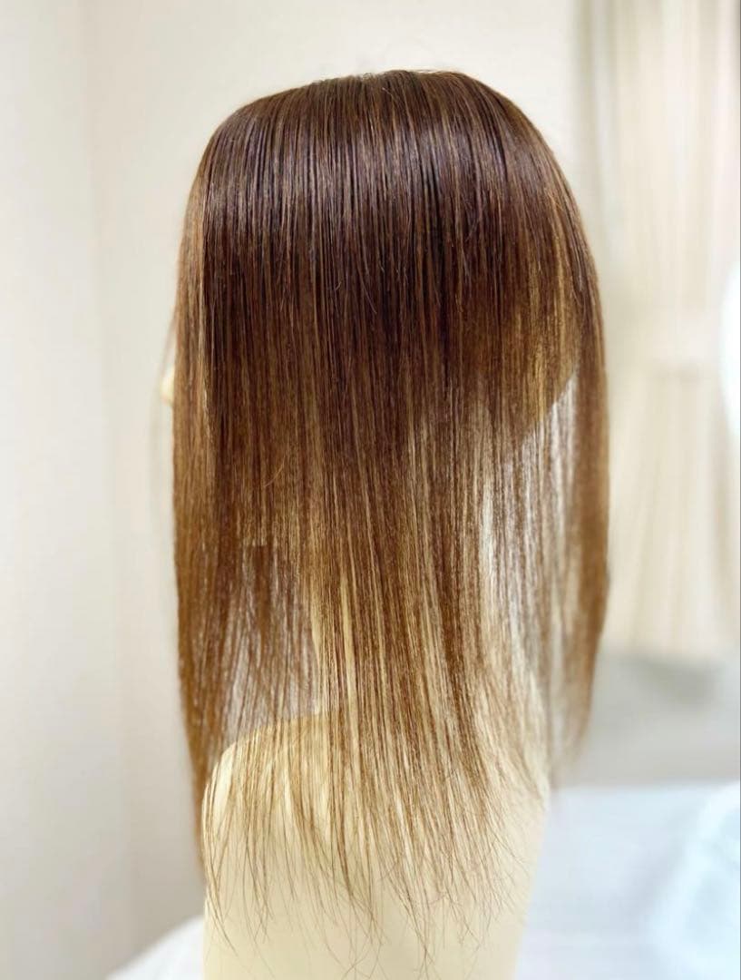 人毛100% ヘアピース　ブラウン35シルクスキン　総手植え引き抜き　前カット