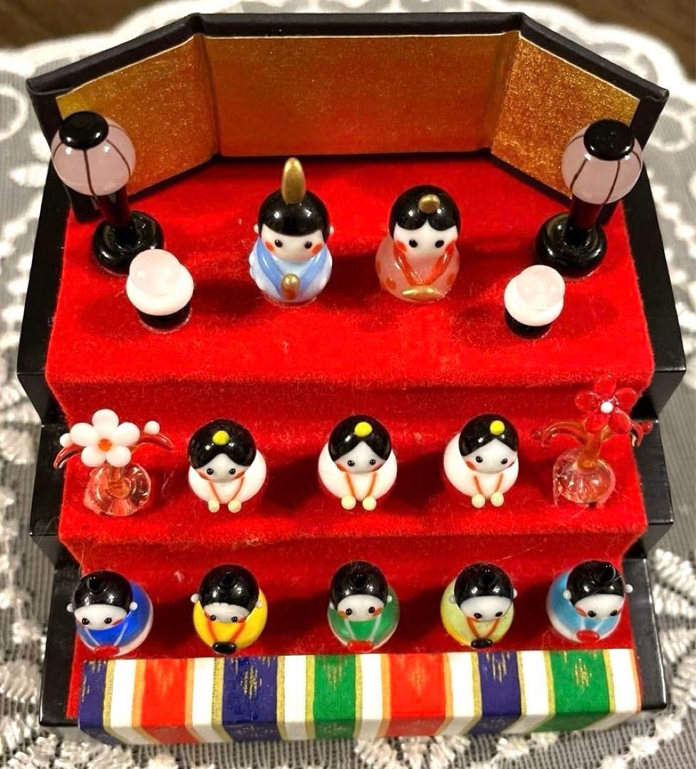 春の豆雛三段飾りガラス細工ミニチュア