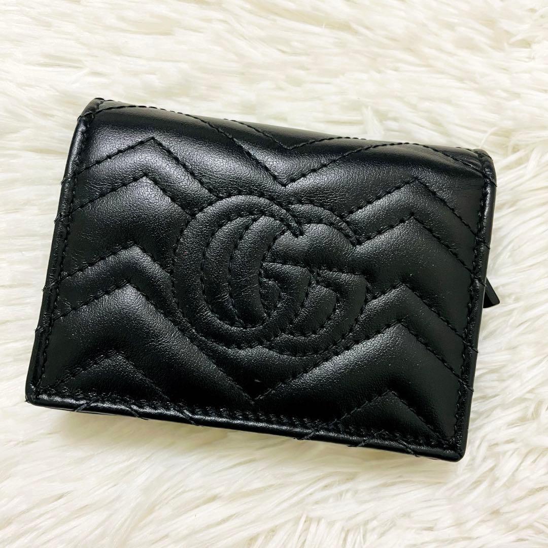 極美✨GUCCI 二つ折り 財布 マーモント GG キルティング レザー 黒