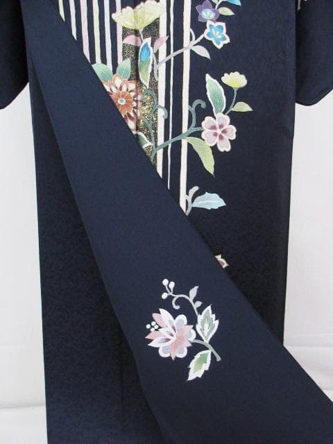 新品同様！アールデコ柄＊手描き＊濃いネイビー＊高級＊訪問着