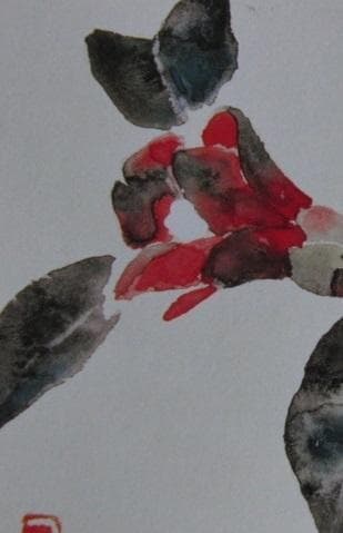 片岡鶴太郎、【椿】、希少な額装用画集より、美品、日本人画家