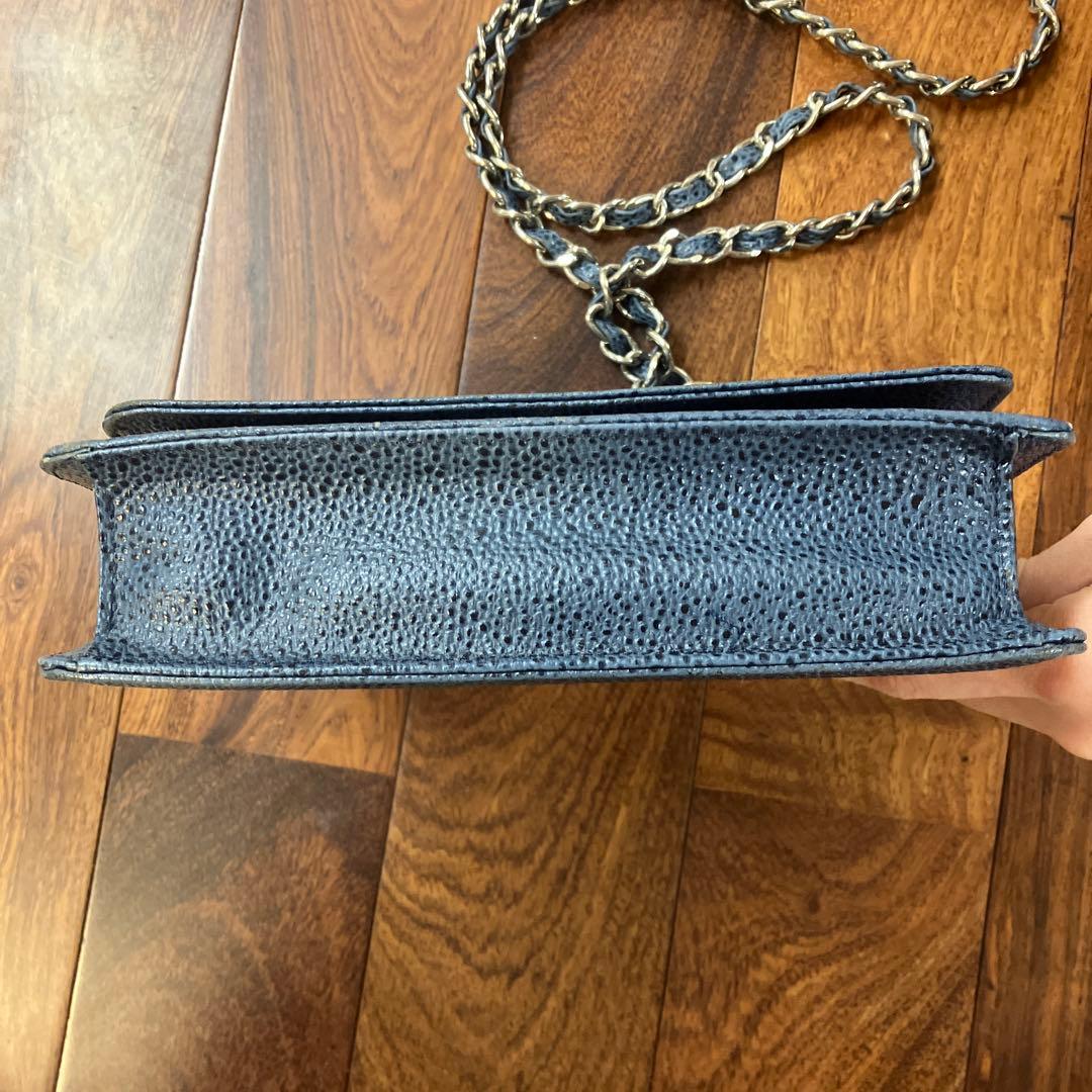 CHANEL シャネル キャビアスキン チェーンウォレット ネイビー