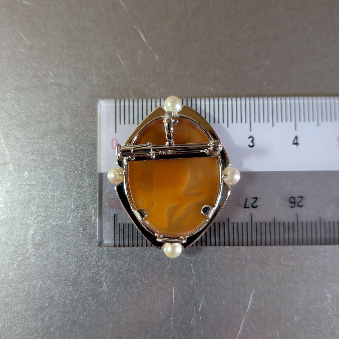ブローチ ペンダントトップ 2way K18 K14 WG シェルカメオ 真珠 - メルカリ