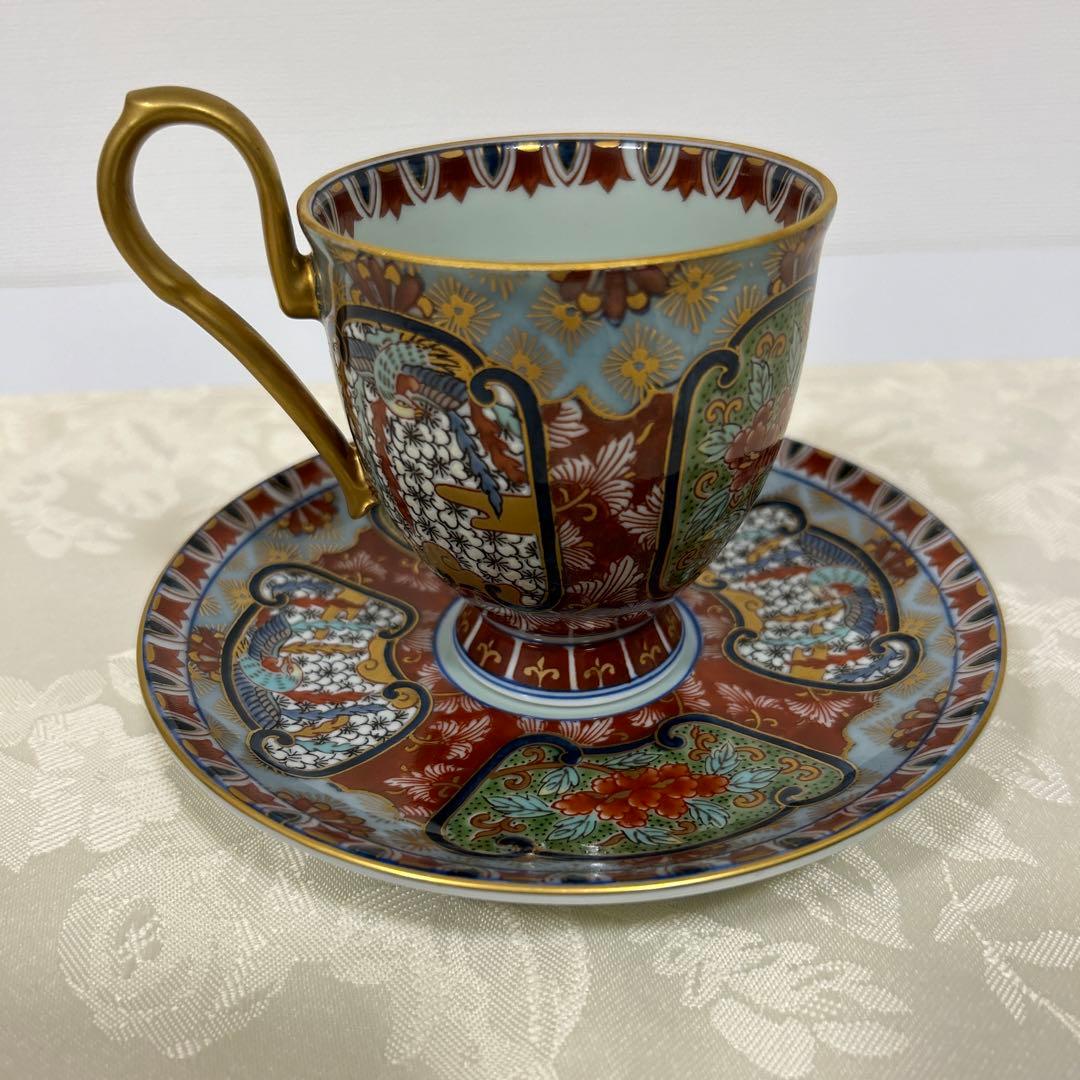 林九郎窯 有田焼 古伊万里 染錦 金彩 カップ&ソーサー 珈琲椀 林九郎作