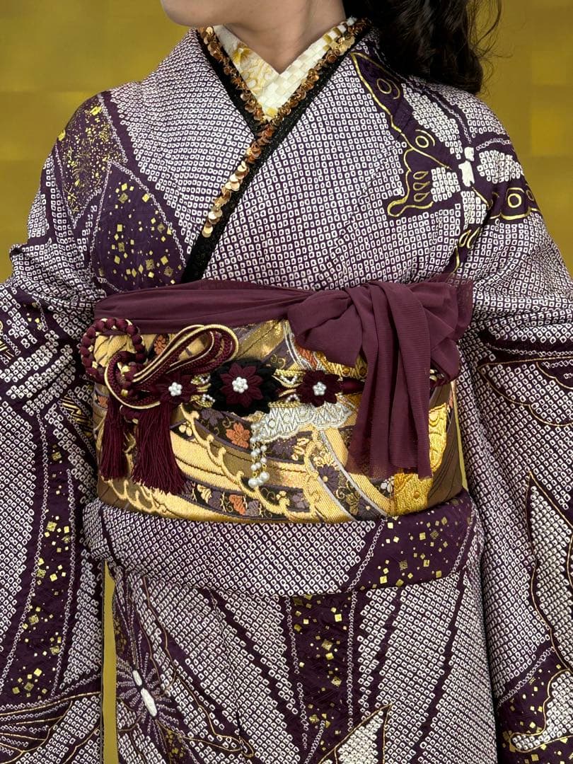 豪華総絞り振り袖フルセット別誂長襦袢付金彩刺繍成人式緑532