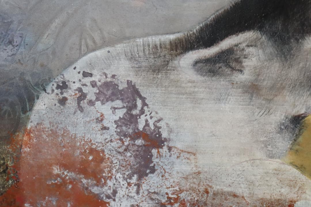 真作保証 竹内浩一 「閑 (犬)」日本画12号 共シール 過去一傑作品