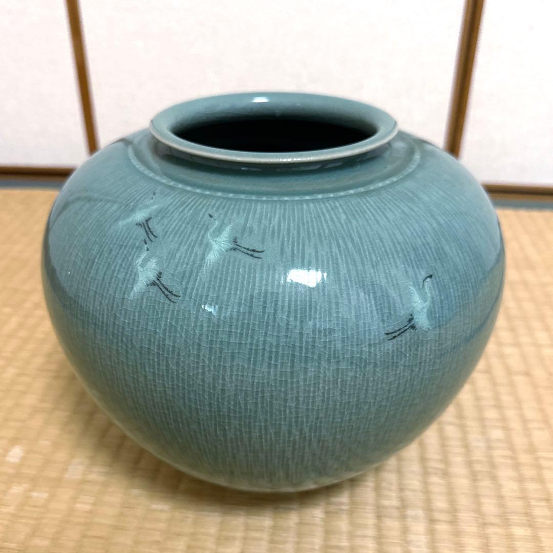 美しい高麗青磁の飾壺 国宝級な韓国作家 文柱天作