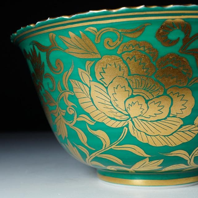 久世久宝青金襴手牡丹唐草菓子鉢共箱茶道具菓子器京焼染付磁器