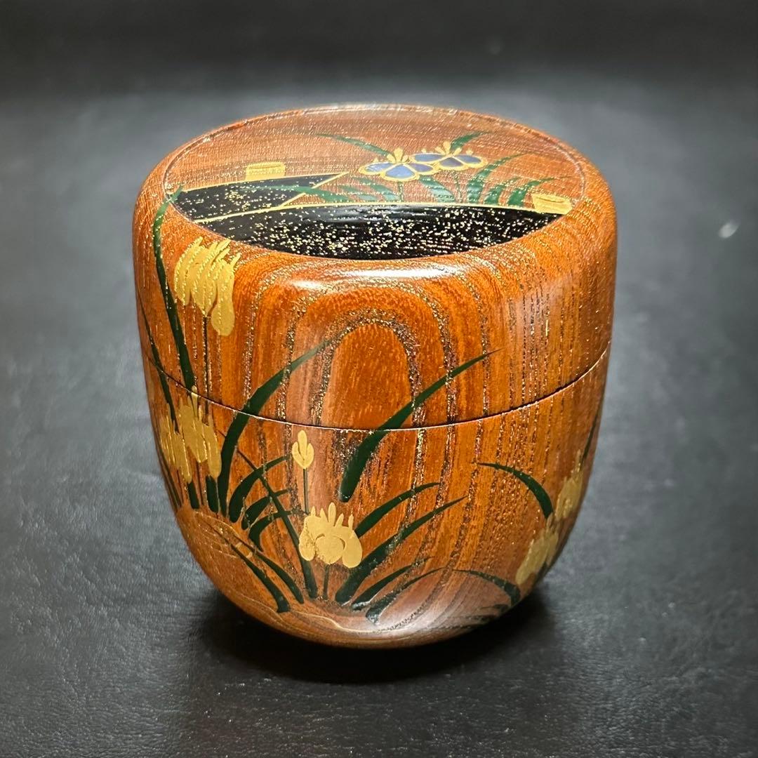 ☆茶道具/木地棗！欅摺漆八ッ橋/螺鈿 蒔絵棗『筑城 筑