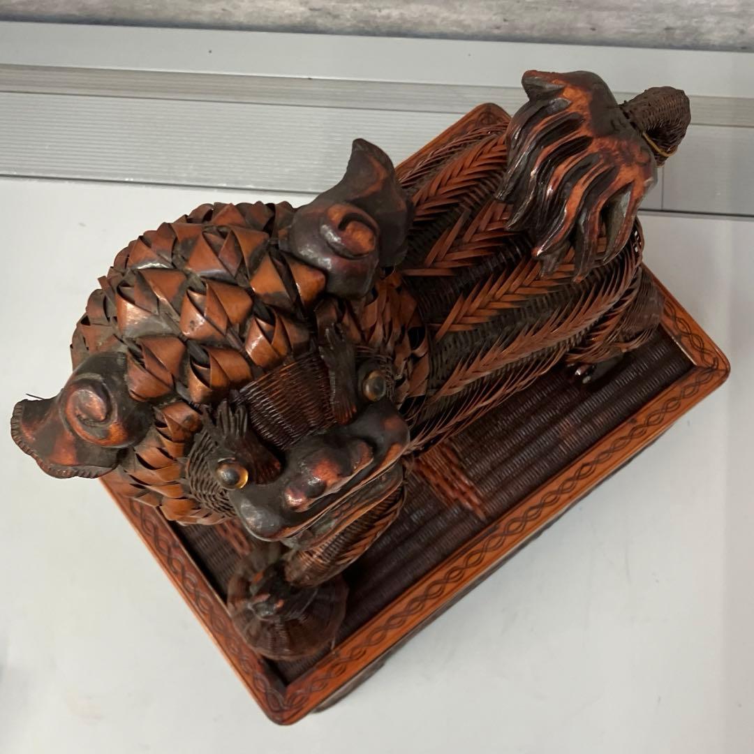 ヴィンテージ 上海手工芸品 籐製 フーフードッグ 獅子 犬 バスケット