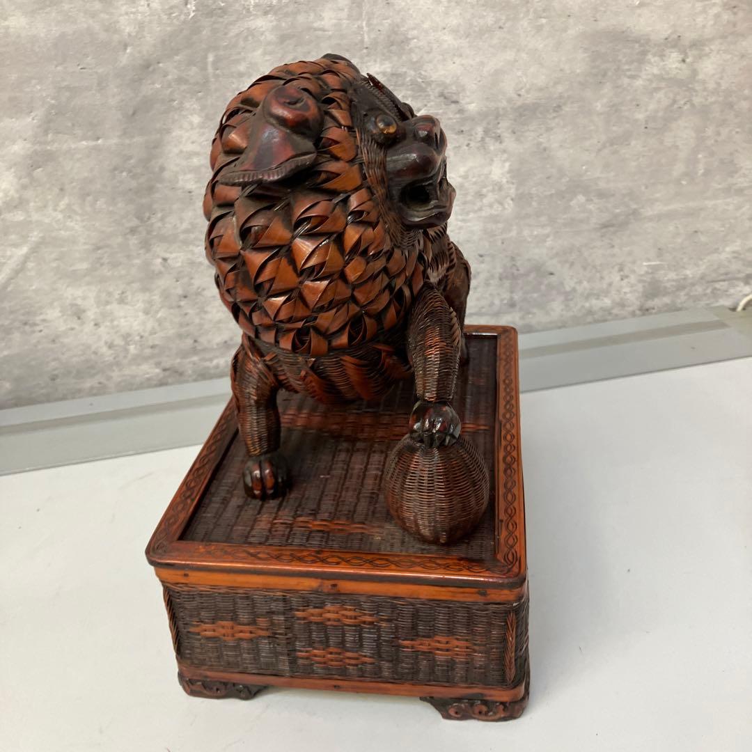 ヴィンテージ 上海手工芸品 籐製 フーフードッグ 獅子 犬 バスケット