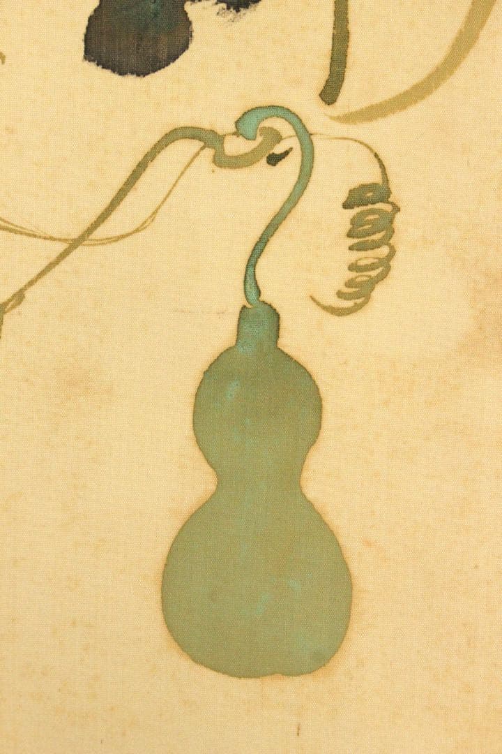 No5449 掛軸 矢野橋村 瓢箪画賛 絹本着色 合箱 古画 古美術 送料無料