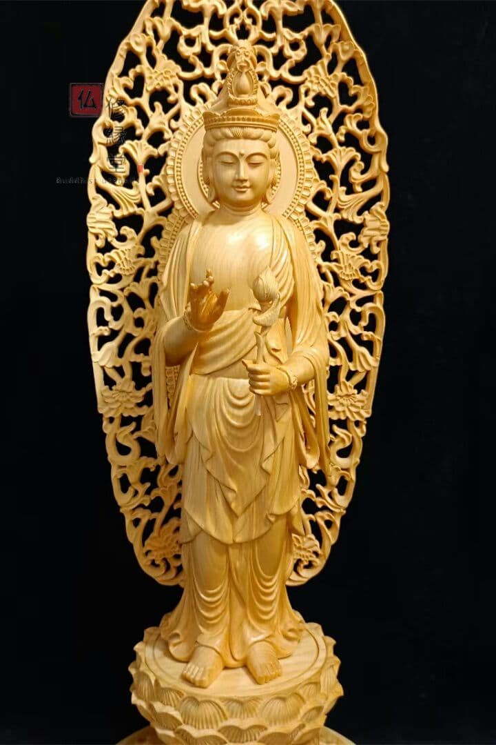 修縁堂】木彫仏像 阿弥陀三尊 観音菩薩 阿弥陀如来 勢至菩薩立像 仏教