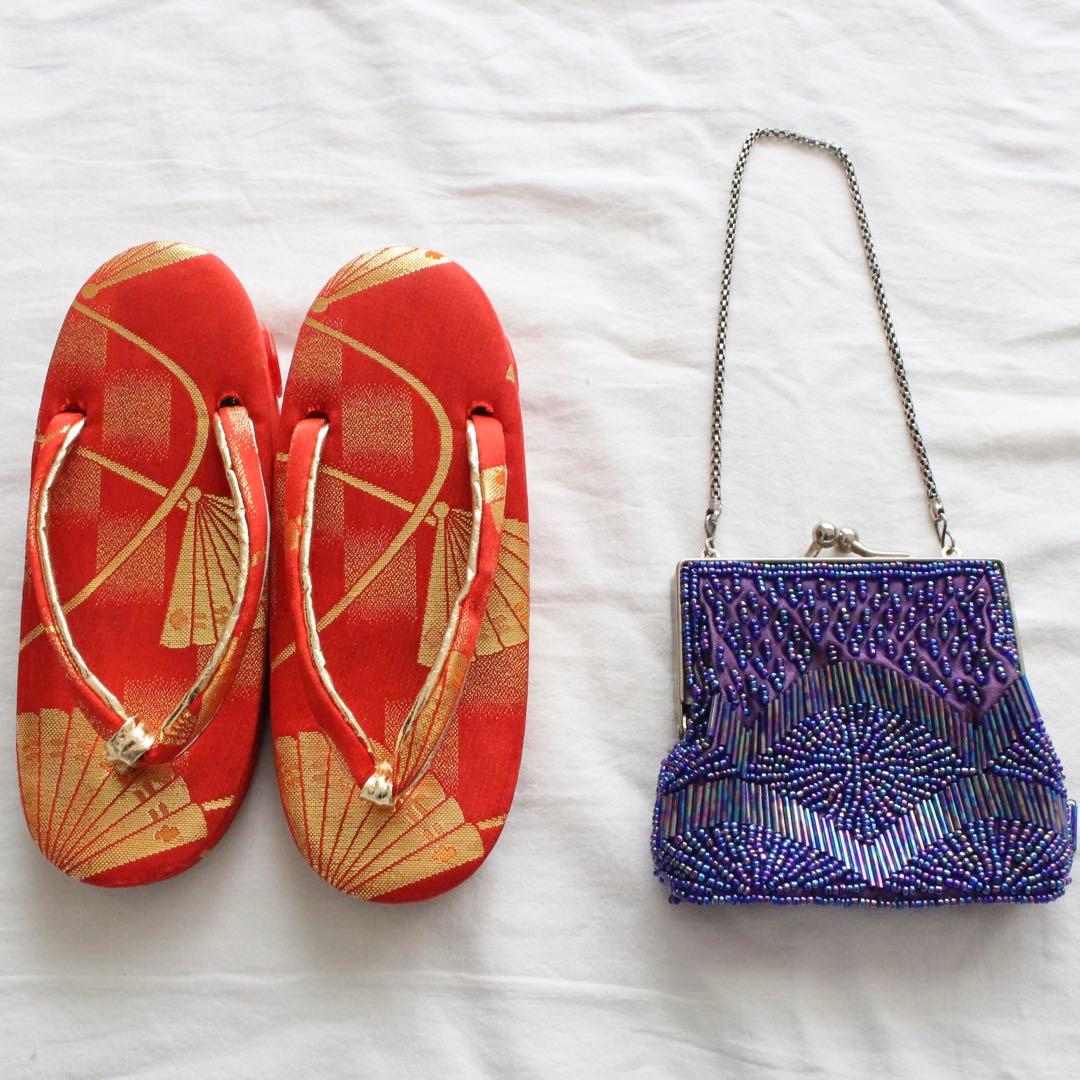 七五三 3歳 女の子 子供 アンティーク 正絹 着物 被布 ビーズバッグ セット