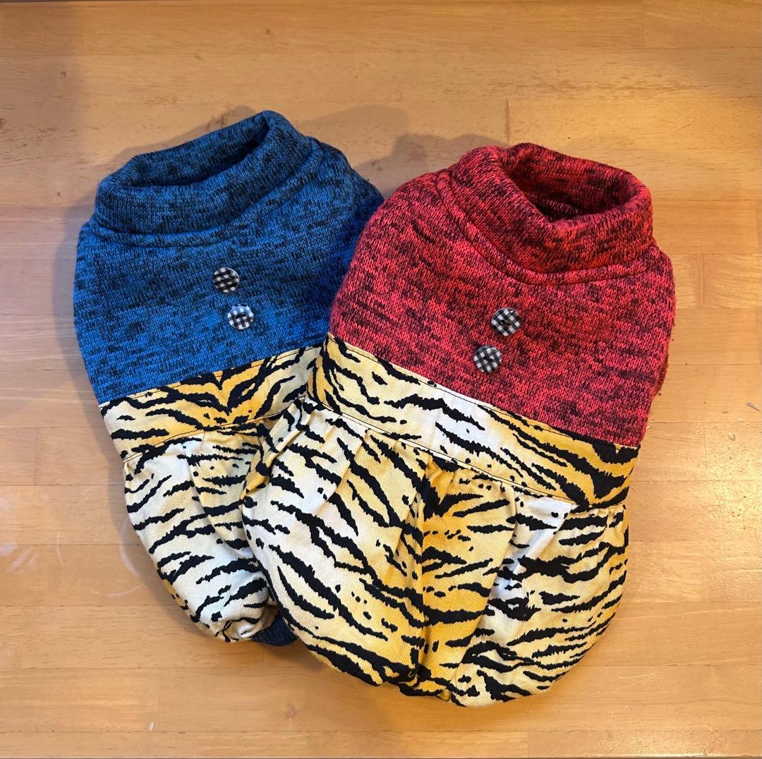 犬用ドレス 赤と青 2着セット セレブなオーダーメイド犬服ミント