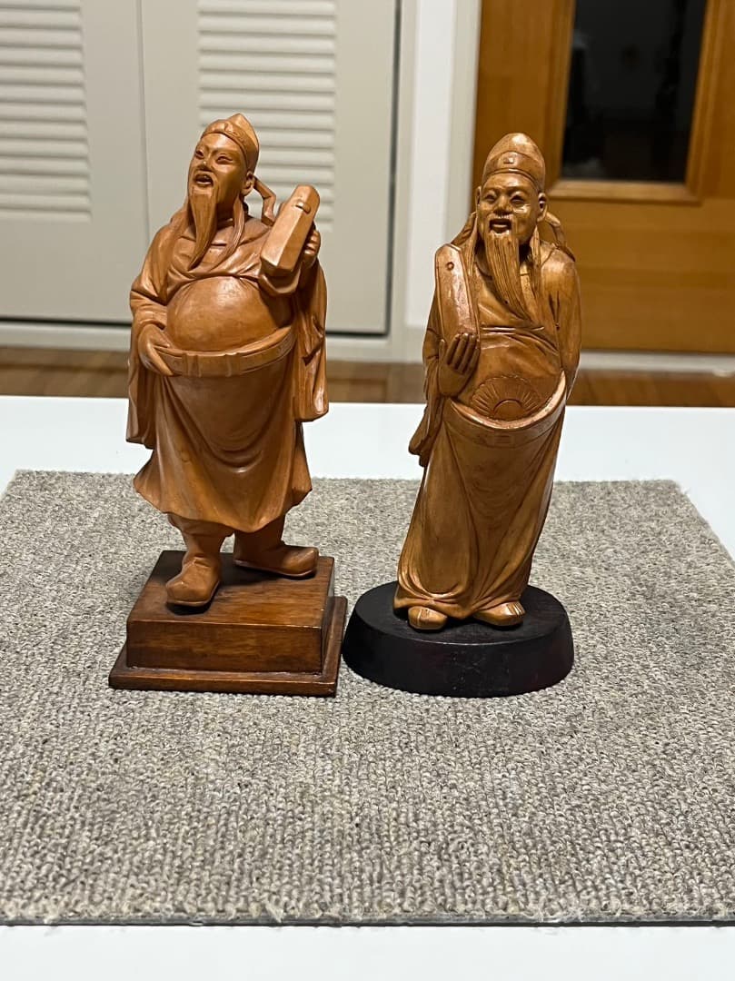 超希少】 中国美術 高級天然木彫刻 木彫り 置物 耳掻き 夫婦 翁 一刀彫