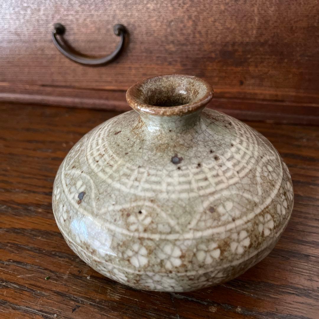 油壺 油壷 江戸後期 古瀬戸系 灰釉貫入 民藝 古道具 一輪挿し