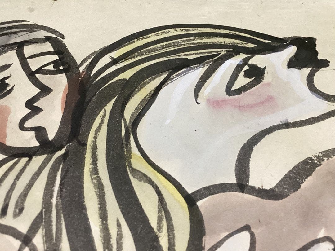 北川民次 裸婦像 水彩画 原画 直筆 和紙 直筆サイン落款有り 額入り 希少