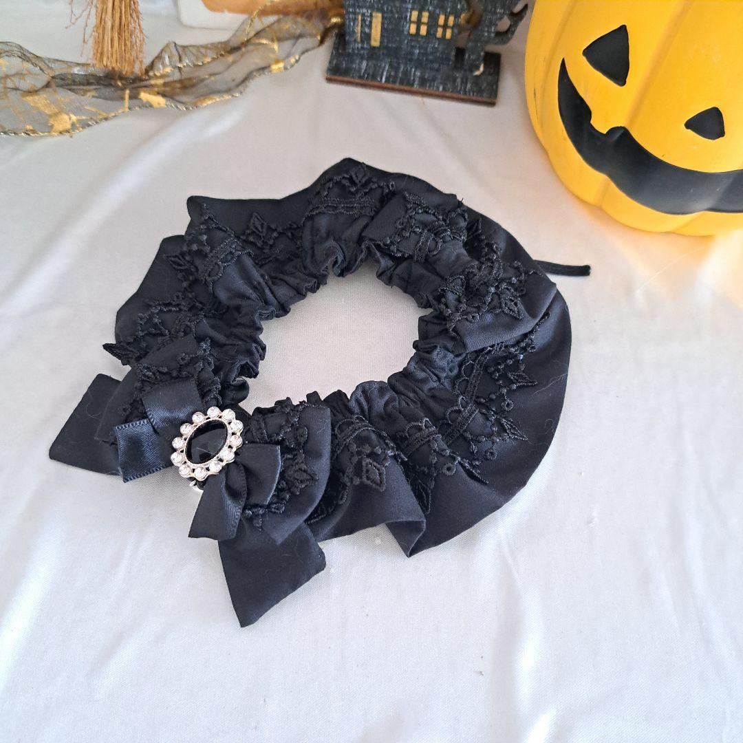 幅広シュシュ、ハロウィン(黒レース)わんちゃん猫ちゃん用 N1