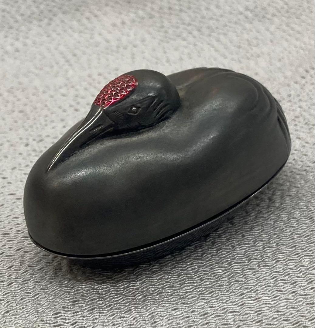 B491s 岡野利光造 鶴亀香合　純銀製　京都　共箱　茶道具　香道具　金工師