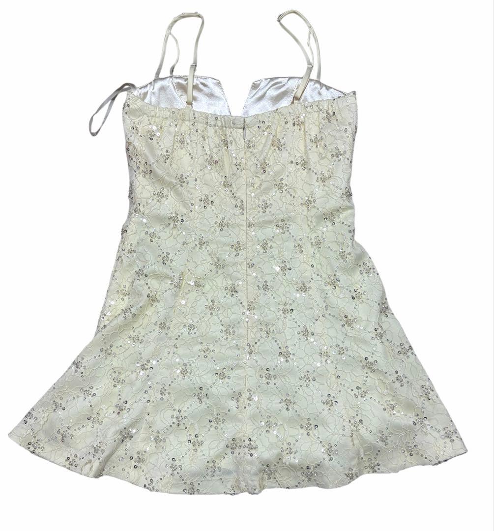 ROBE de FLEURS/スパンコールアイボリーミニキャバドレスフレア新品M
