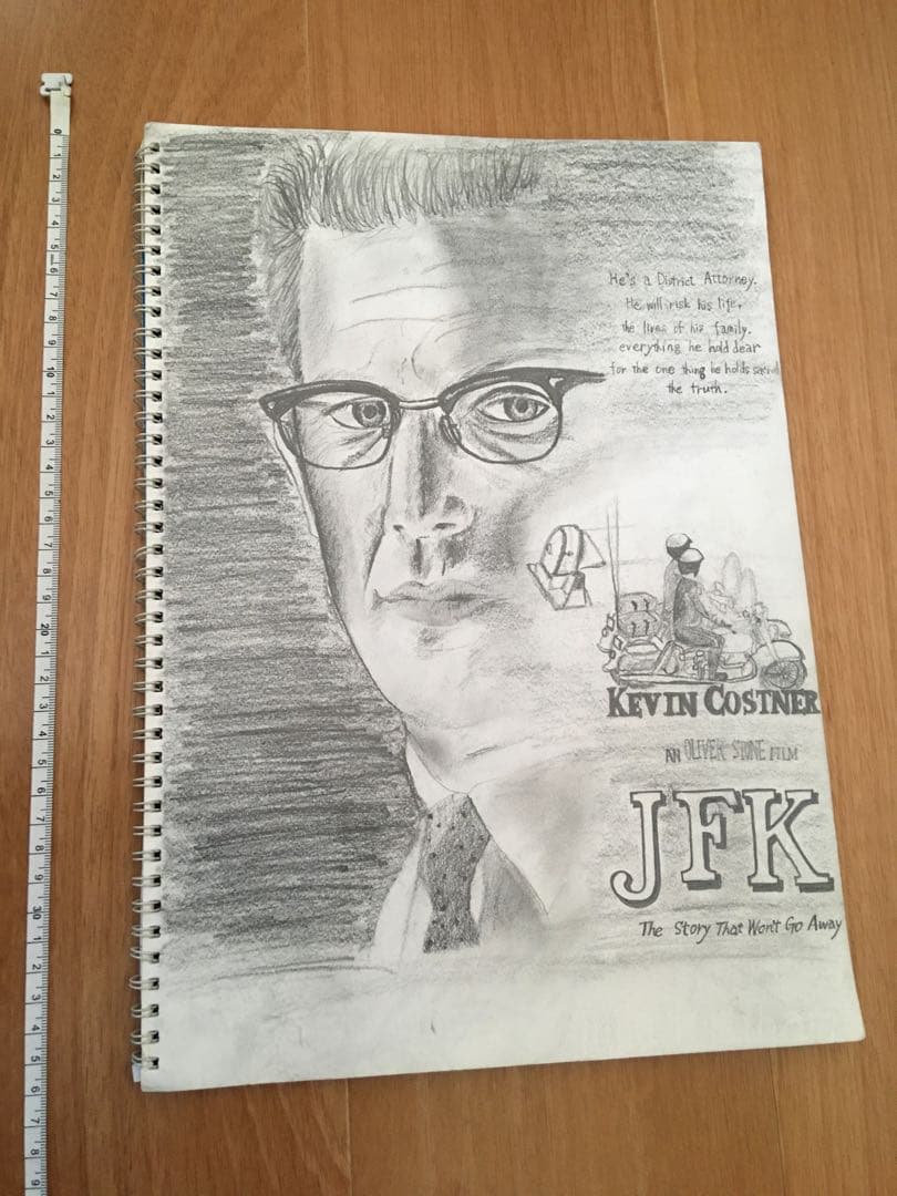 良品】鉛筆・人物画 ケビンコスナー 『JFK』パンフレットより