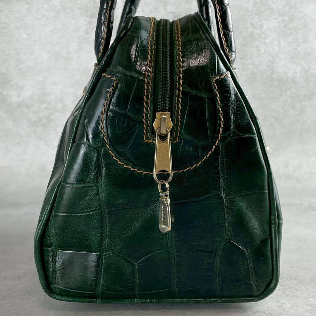 BALLY バリー ミニボストンバッグ クロコ型押し レザー グリーン