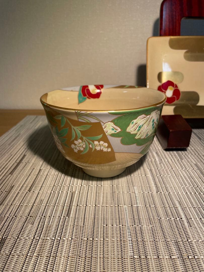 128桑野むつ子 京都御所の花十二ヶ月【3月椿・馬酔木】抹茶椀＆和陶皿