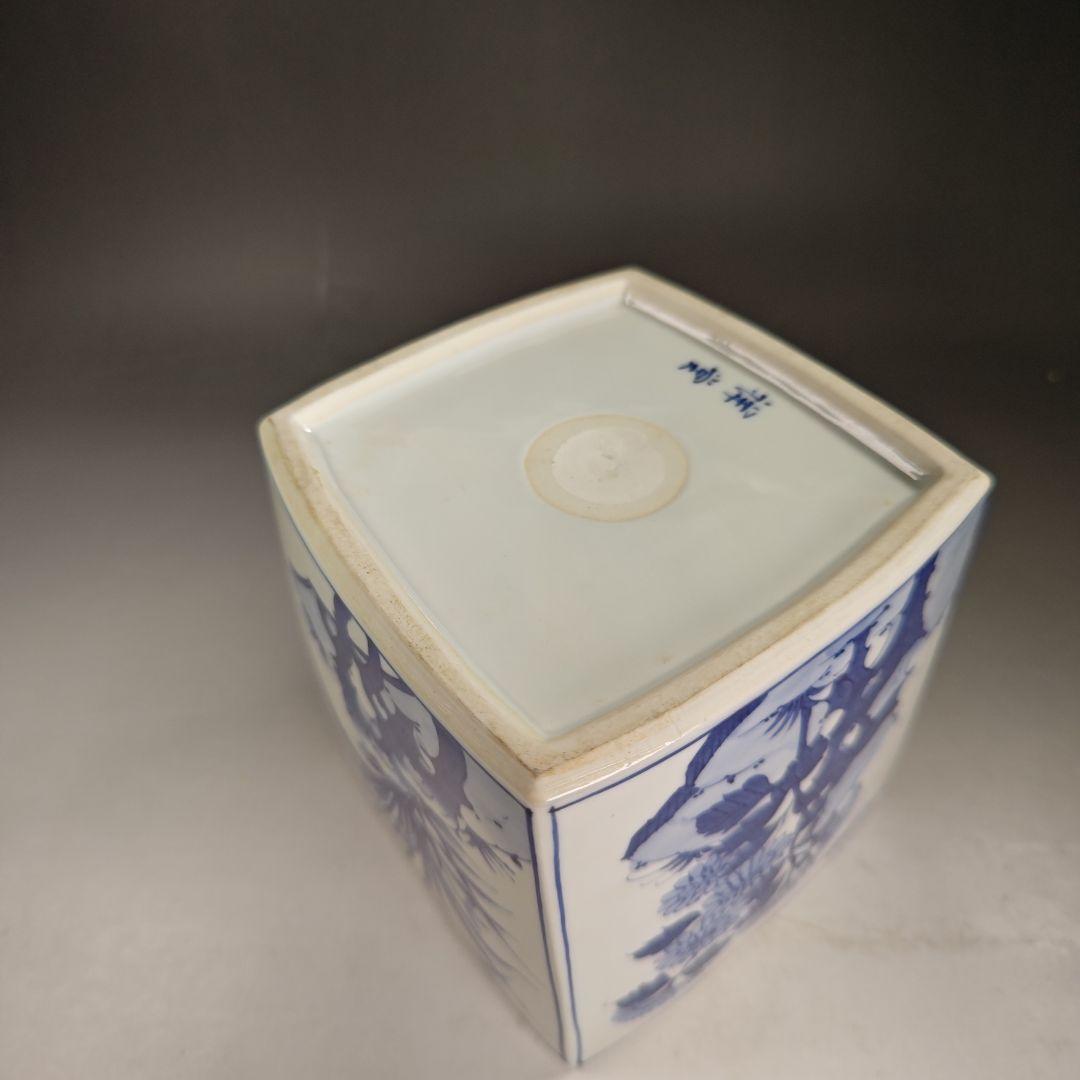 イ943 水指『平安 手塚祥堂』『染付四君子四方形 水指 共箱』茶道具