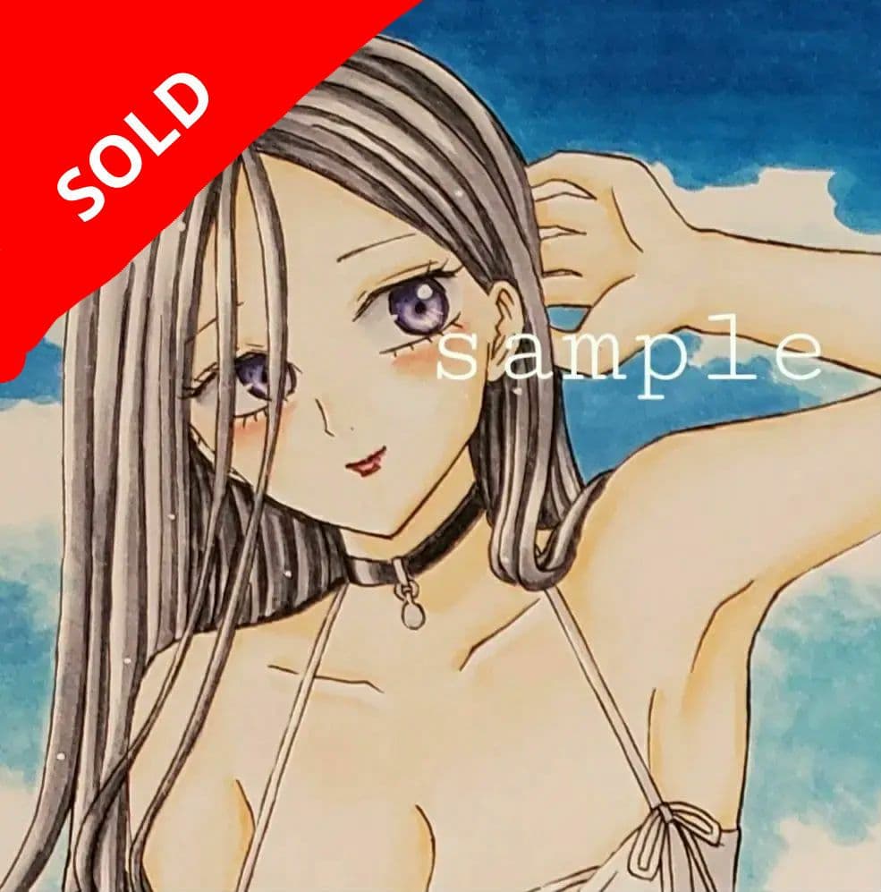 手描きイラスト オリジナル 創作 原画【水着のお姉さん】女の子 美女