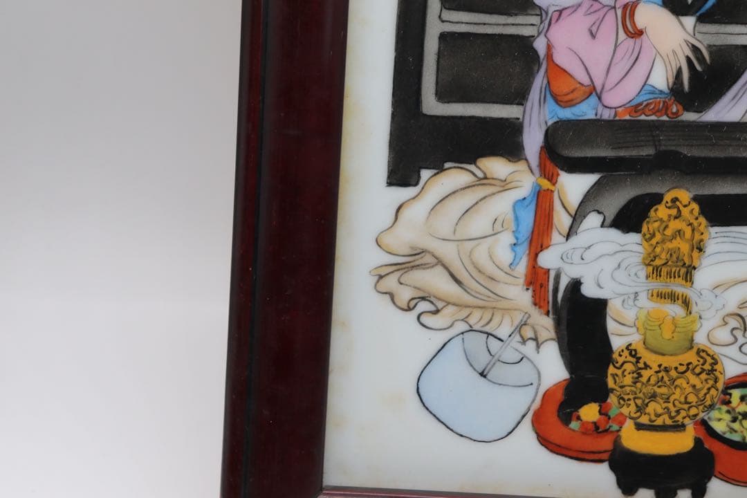 中国 陶板 美人 落款あり 額装 送料込み0310