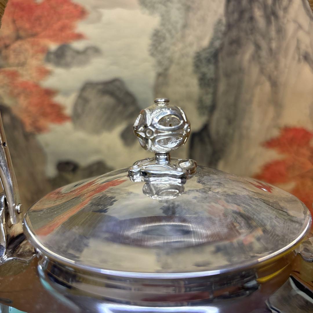 中川浄益」銀製 ホビー・楽器・アート 【中川净益】純銀花草彫 湯沸 銀