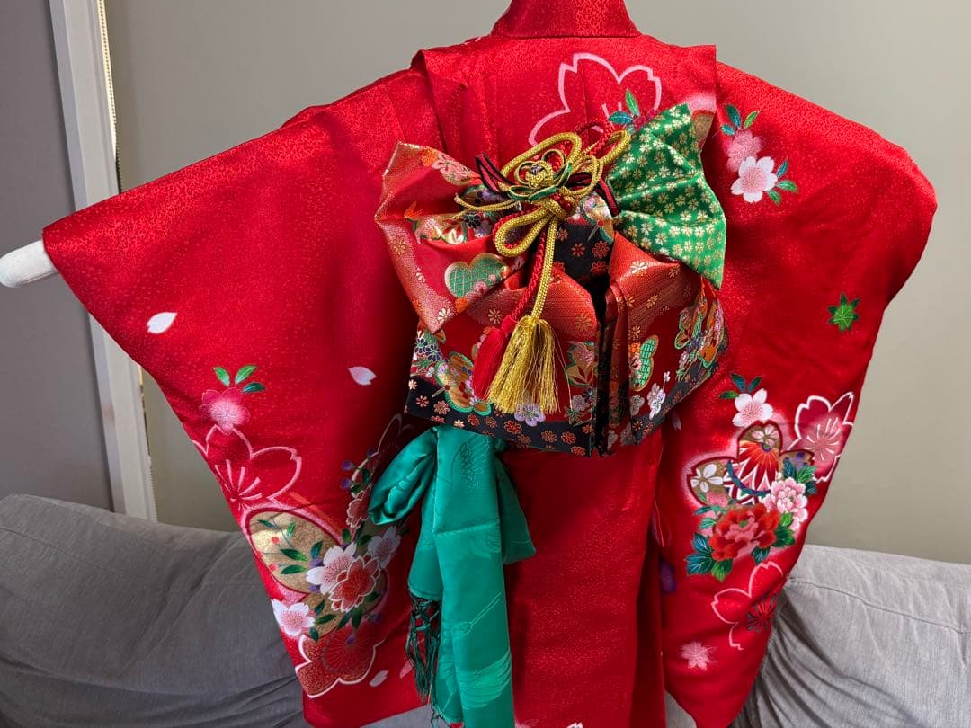 7歳七五三セット　着物草履バッグ付き　赤系②