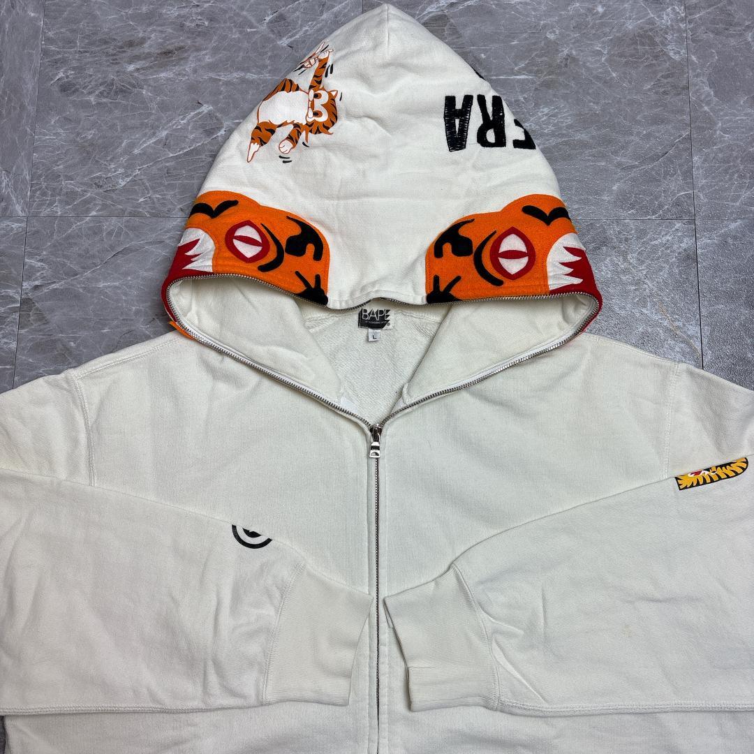 初期 bathingape タイガー フルジップパーカー ホワイト L BAPE