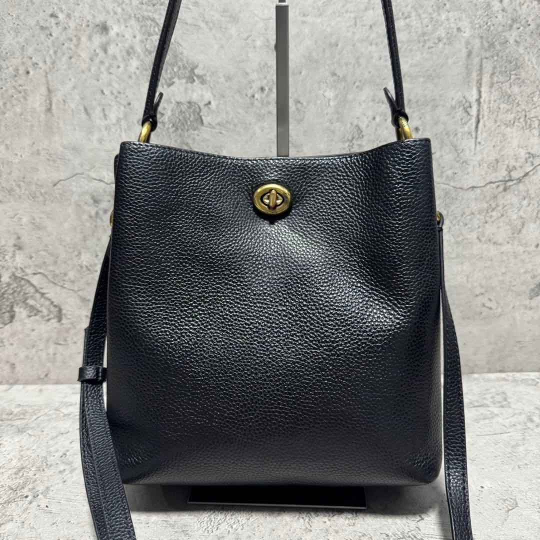 良品 コーチ レザー 2way ショルダーバッグ ウィロウ ターンロック 黒