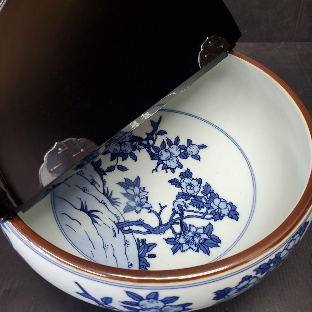 お値下げ 平安 手塚祥堂 染付 四仙花文 平水指 水指