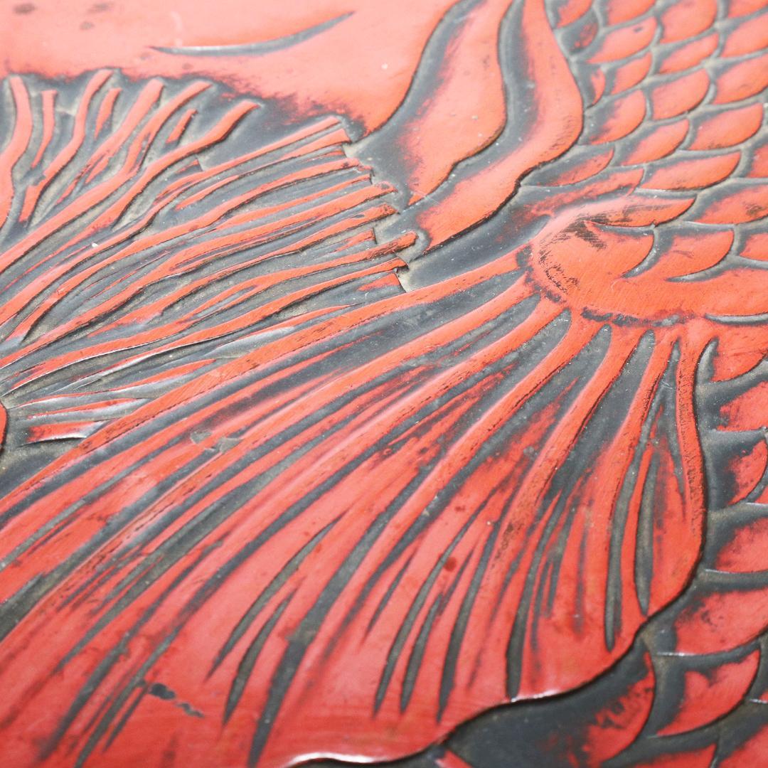 双鯛盆 漆器 木地 楕円盆 茶道具 鯉 箱付