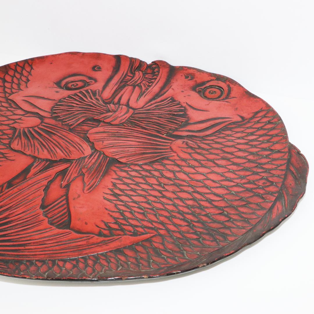 双鯛盆 漆器 木地 楕円盆 茶道具 鯉 箱付