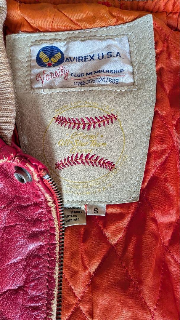 G*T様 AVIREX赤 レザージャケット 刺繍ロゴ付き