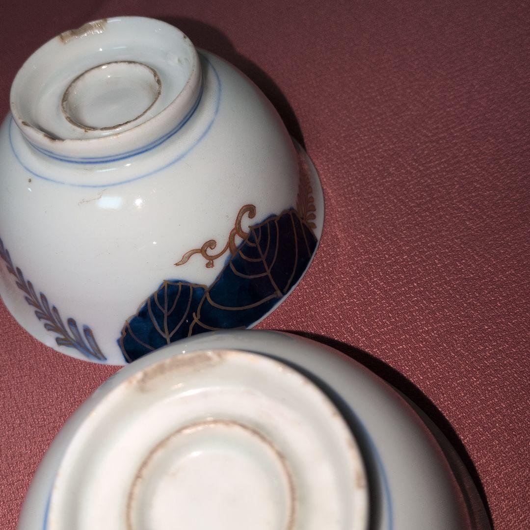 陶磁器　蓋物　蓋付き碗　煮物碗　２個（本体２個＋蓋６枚）金彩　色絵　染付　吉祥文